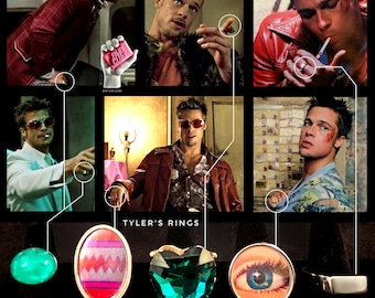 Tyler Durden's Full Ring Collection - Fight Club, costume cosplay vintage Limited Run (op523, shirt, mens, black sugar, rare, eye) WWTDW