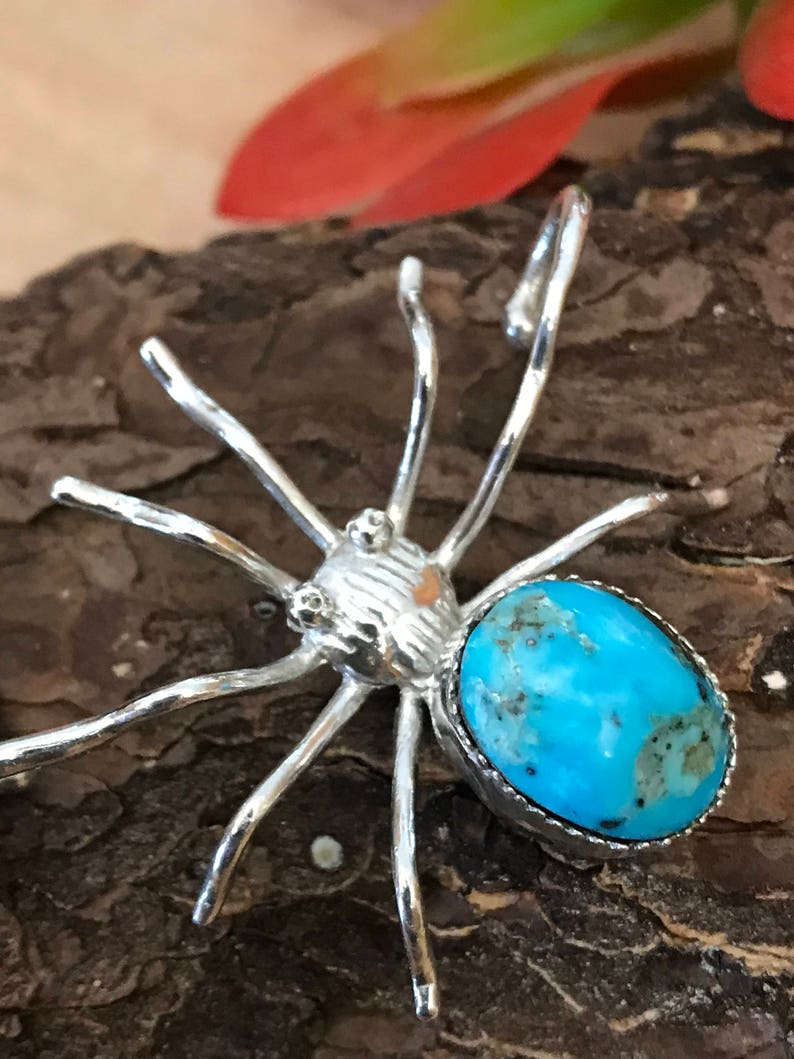 Turquoise Spider Ear Cuff Sterling Silver Arachnid Lover Boho Goth Handmade Jewelry Good Luck Omen PiecesByHartShop