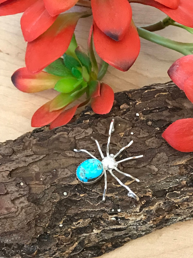 Turquoise Spider Ear Cuff Sterling Silver Arachnid Lover Boho Goth Handmade Jewelry Good Luck Omen PiecesByHartShop
