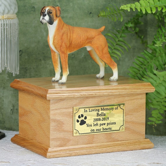 with dog statue. Solid  Wood Casket Chihuahua  Memorial Urn for Dog/'s ashes