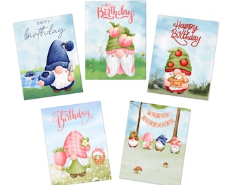 Cartes de voeux joyeux anniversaire gnomes (paquet de 5)