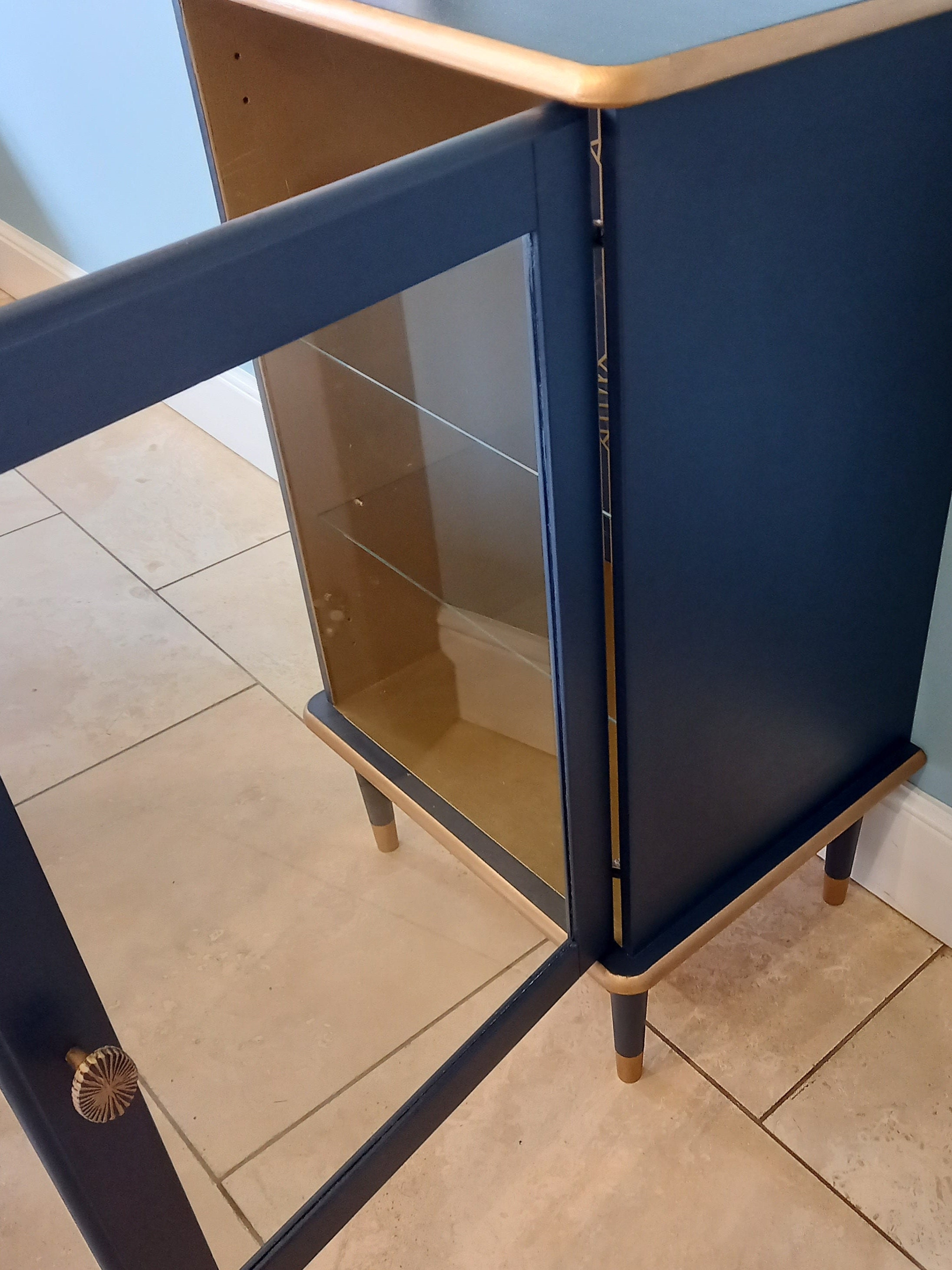 Navy and Gold Display Glass Fronted Storage Unit Etsy UK