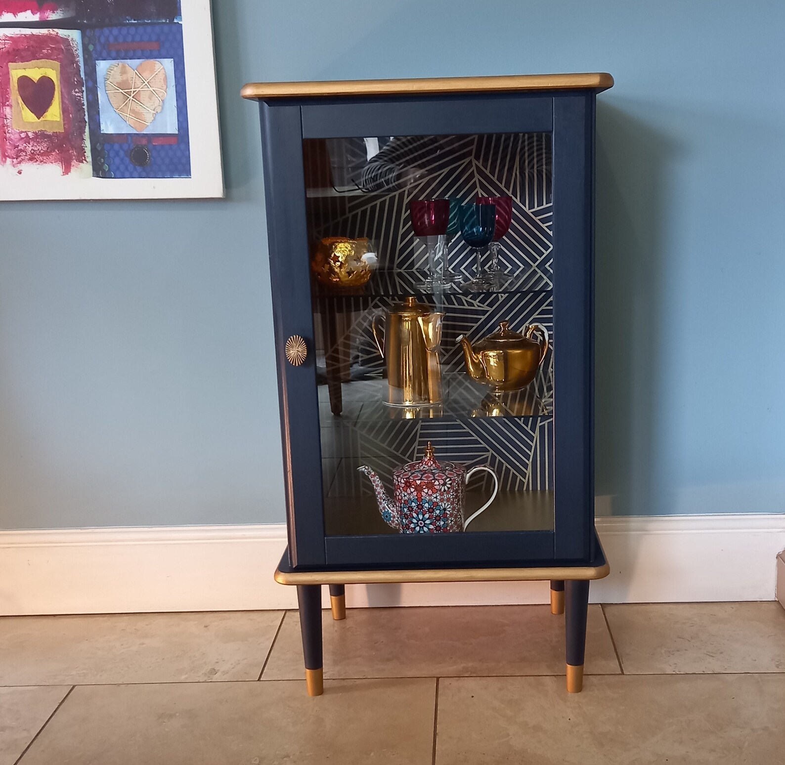 Navy and Gold Display Glass Fronted Storage Unit Etsy UK
