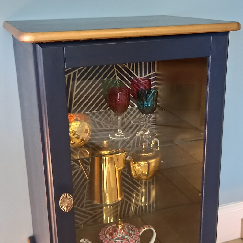 Navy and Gold Display Glass Fronted Storage Unit Etsy UK
