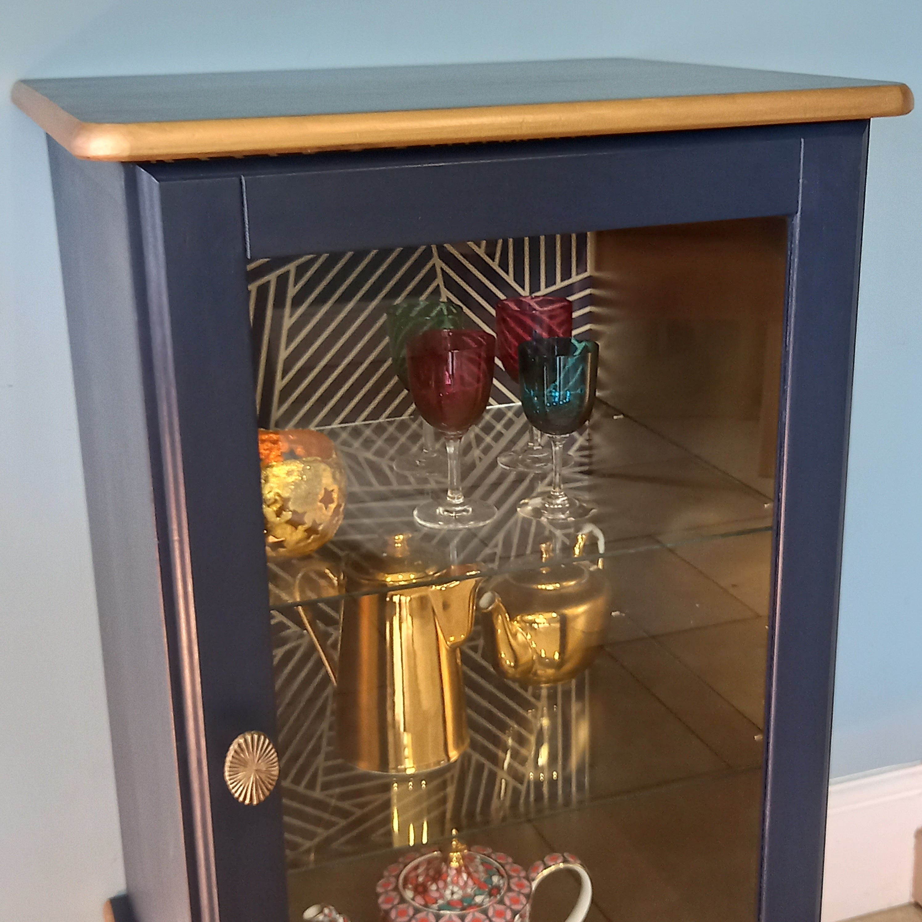 Navy and Gold Display Glass Fronted Storage Unit Etsy UK