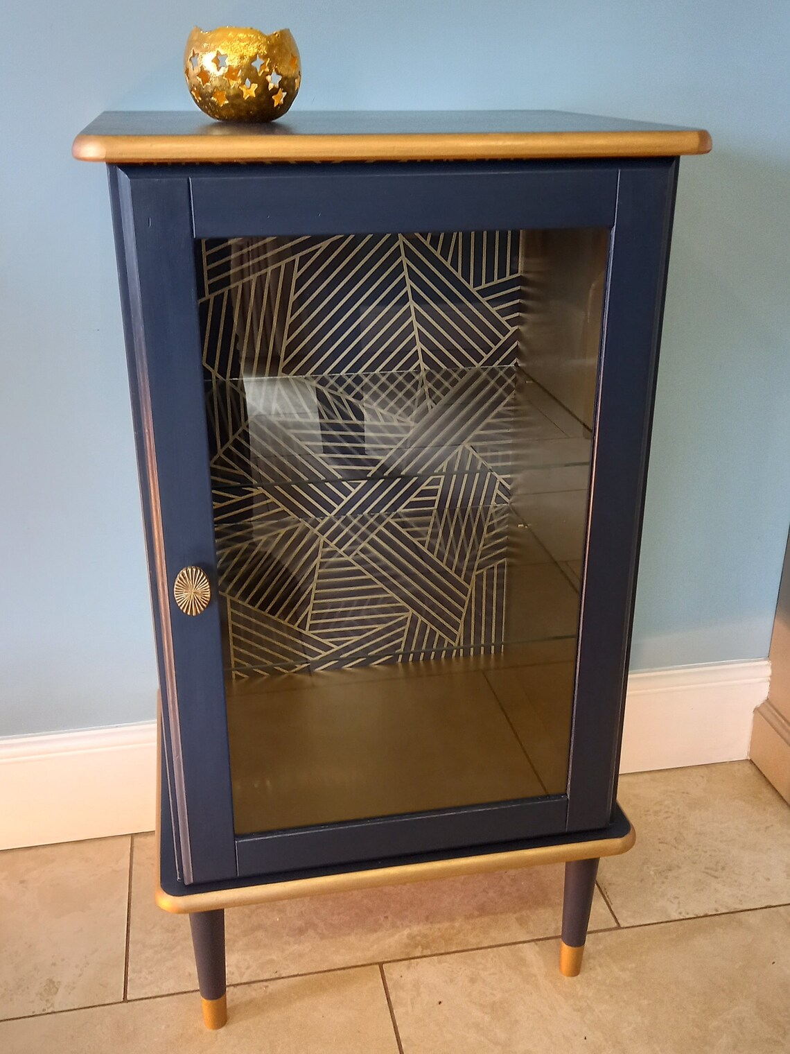 Navy and Gold Display Glass Fronted Storage Unit Etsy UK