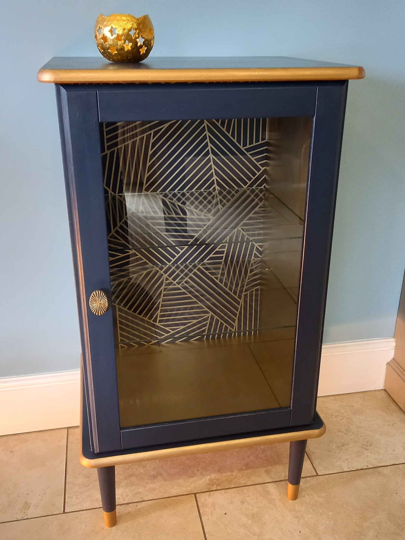 Navy and Gold Display Glass Fronted Storage Unit Etsy UK