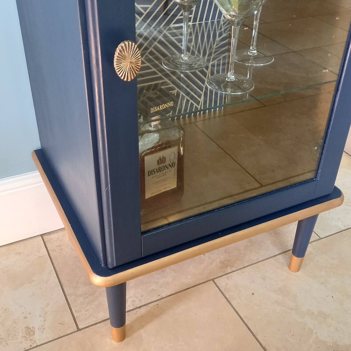 Navy and Gold Display Glass Fronted Storage Unit Etsy UK