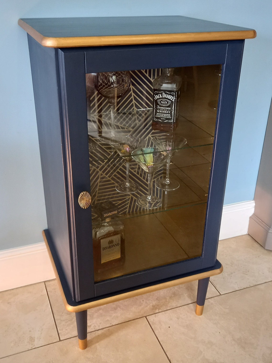 Navy and Gold Display Glass Fronted Storage Unit Etsy UK