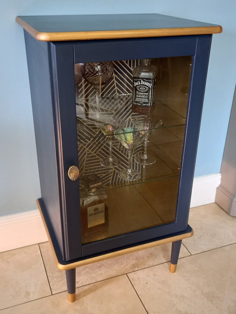 Navy and Gold Display Glass Fronted Storage Unit Etsy UK