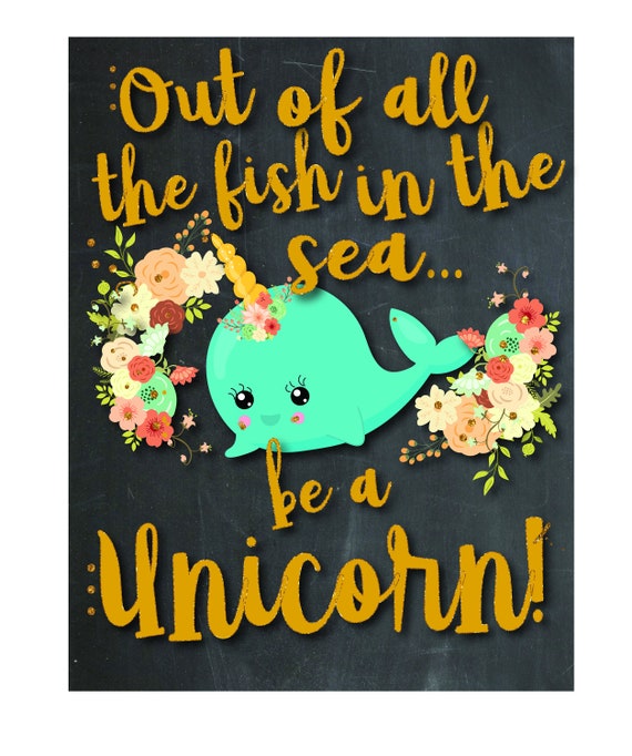 Narwhal Party Sign | Narwhal Birthday Party Favors | INSTANT DOWNLOAD | Unicorn of the Sea | Out of all the Fish in the Sea, Be a Unicorn Il_570xn