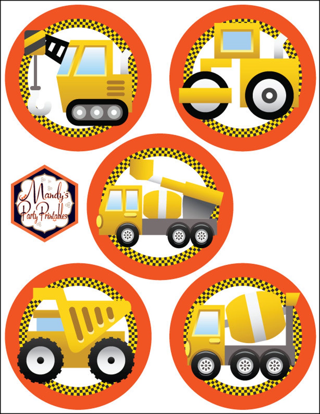 Construction Cupcake Toppers Construction Stickers INSTANT DOWNLOAD