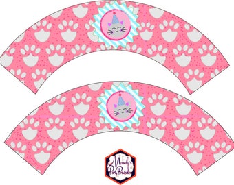 Kitty Cat Cupcake Wrappers from Kitty Cat Birthday Party Printables