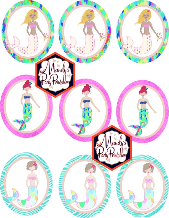Mermaid Cupcake Toppers | Mermaid Printable Stickers | INSTANT DOWNLOAD Il_570xn