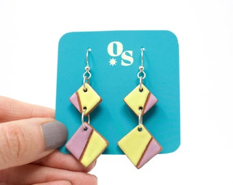 Pink lemonade colorblock dangles / Funky earrings / Unique earrings / Color block earrings / Colorful statement earrings / Geometric earring