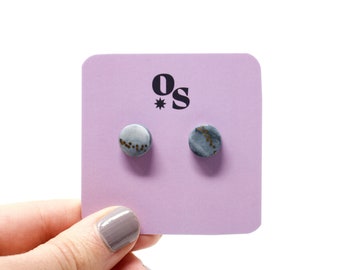 Gray marbled stud earrings / Ceramic stud earrings / Marbled earrings / Ceramic earrings / Unique studs / Unique earrings / Sterling silver