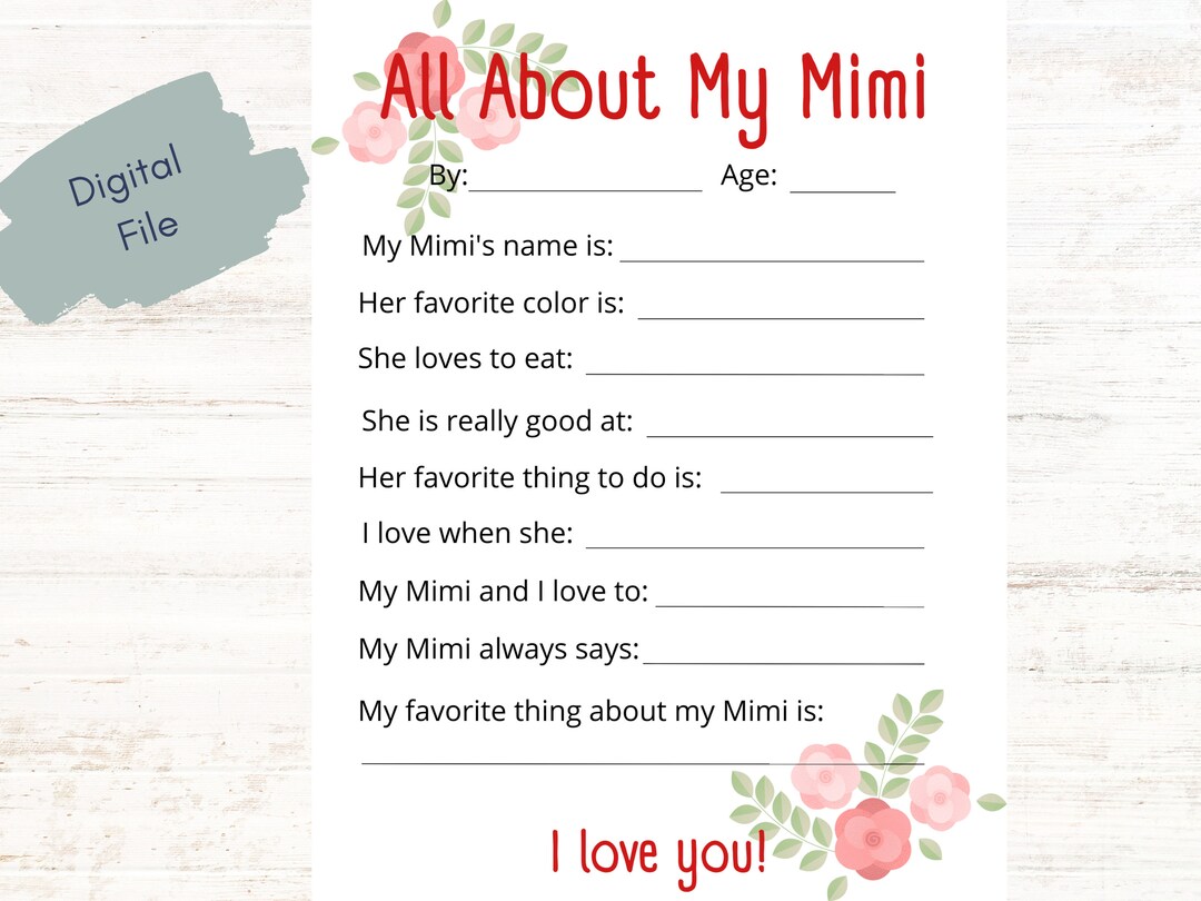 All About My Mimi Mother's Day Fill in the Blank (Download Now) - Etsy