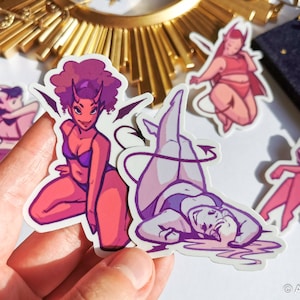 Demon Girl Vinyl Stickers - 5 designs and set - 3 inch - waterproof