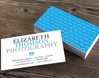 Calling Card, Printable Business Card Design, Editable Template, Blue, Camera Logo Pattern, Instant Download, MS Word Doc, Photographer Card