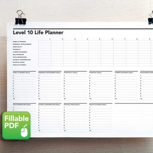 Niveau 10 levensplanner, levensdoelentracker, doelplanner afdrukbaar, levenswielplanner, doelen stellen, dagboek niveau 10, passieplanner