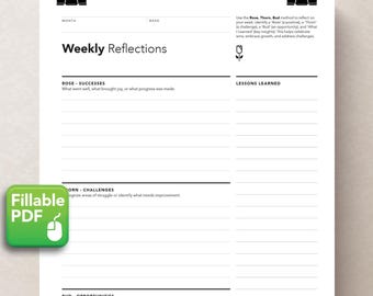 Rose Thorn Bud Weekly Reflection Planner, Self-Discovery Journal for Personal Growth, Gratitude Journal, Mindfulness Living Tool