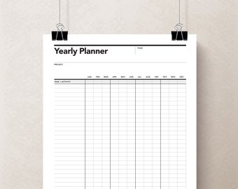 Yearly Calendar Gantt, Yearly Planner, 12 month calendar, 1 year planner, one year calendar, monthly planner, year at a glance