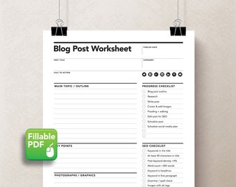 Blog Planner Worksheet, Blog Worksheet, Blogger, Blog Plan, Blogging Checklist, Planner Blogs, Blog Tracker,  Blogging Kit, Blog Checklist