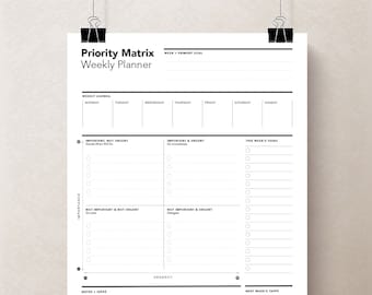 Weekly Task Priority Matrix, Eisenhower Matrix, Decision Matrix, Productivity Planner, Daily Planner, Urgent-Important Matrix