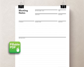 Meeting Notes Planner, Printable Meeting Planner, Meeting Notes, Meeting Minutes, Meeting Agenda, Notepad Meeting, Office meeting planner