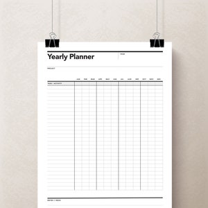 Yearly Calendar Gantt, Yearly Planner, 12 month calendar, 1 year planner, one year calendar, monthly planner, year at a glance