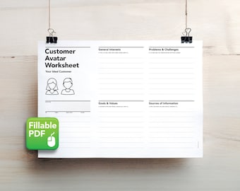 Customer Avatar Worksheet, Buyer Persona Worksheet, Customer Persona, Target Market Planner, Lead Profile Worksheet, Target Audience