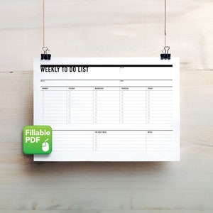 Fillable Weekly Planner, Student Agenda, PDF, Printable To Do list, Weekly Agenda, Weekly Action Plan, Student Planner, Project Planner image 1