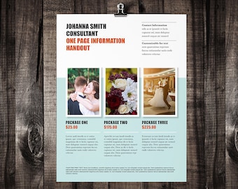 Une Page Brochure Design, modèle de dépliant, Brochure Marketing, photographe Marketing Kit, photographie Brochure, Brochure imprimable
