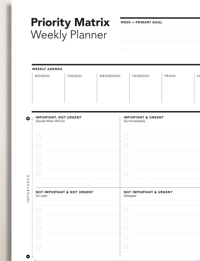 Weekly Task Priority Matrix, Eisenhower Matrix, Decision Matrix, Productivity Planner, Daily Planner, Urgent-Important Matrix image 2