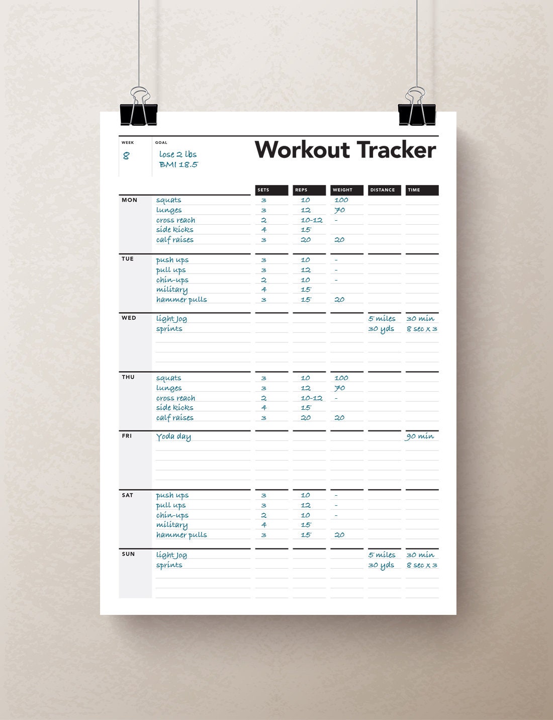 Workout Planner Fitness Tracker Exercise Log Fitness - Etsy