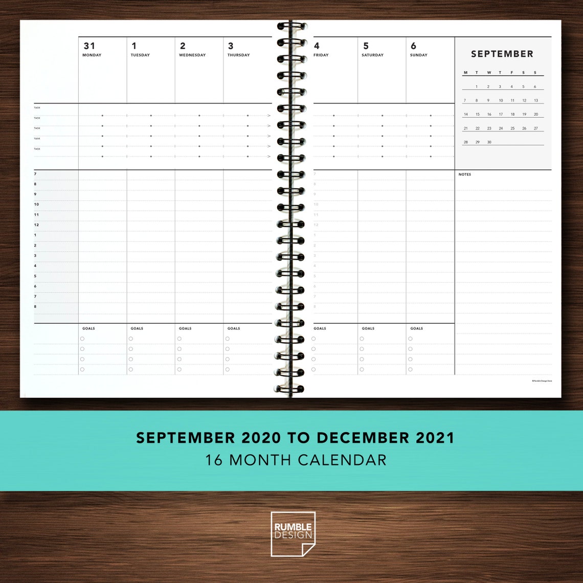 2021 Weekly Calendar 16 Month Calendar Personal Calendar | Etsy