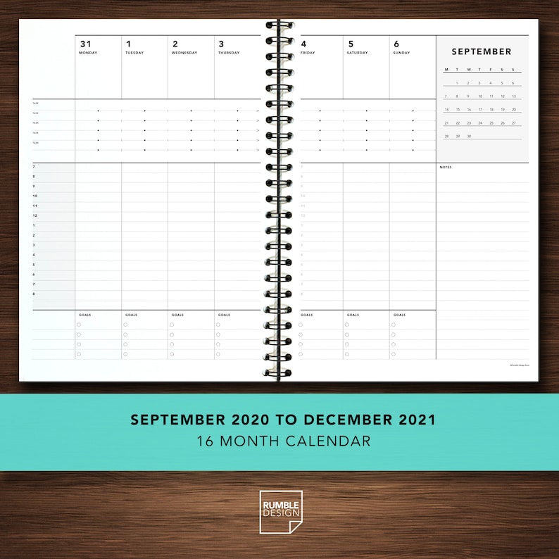 2021 Weekly Calendar 16 Month Calendar Personal Calendar Etsy