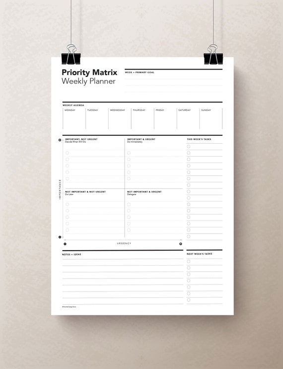 Weekly Task Priority Matrix, Eisenhower Matrix, Decision Matrix, Productivity Planner, Daily Planner, Urgent-Important Matrix