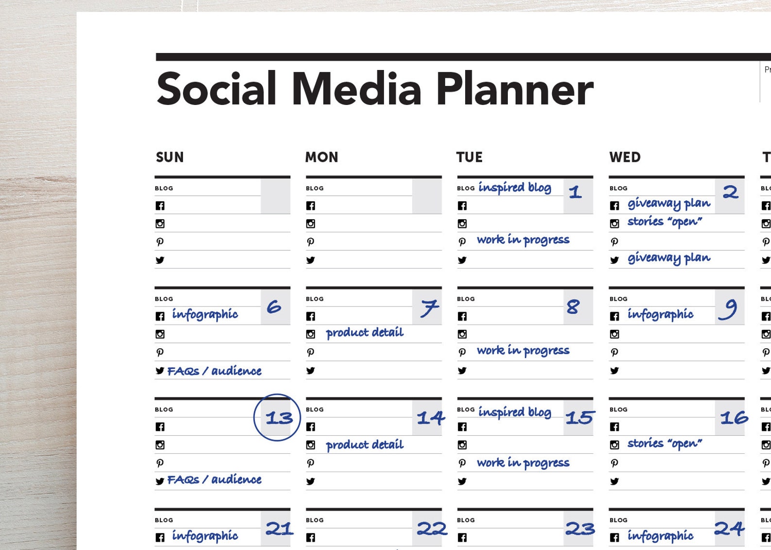 Social Media Planner Blog Planner Content Planner Instagram Etsy