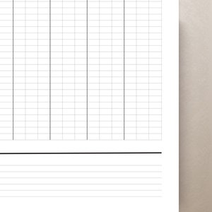 Pode incluir: Uma folha de papel branca em branco com um padr&atilde;o de grade na metade superior e papel pautado na metade inferior.