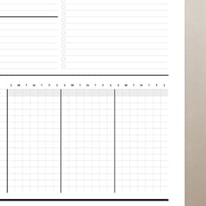 May include: A black and white weekly planner with a grid layout. The planner has sections for each day of the week, with space for writing notes and tasks. The planner also has a section for to-do lists.