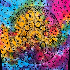 Zodiac Horoscope Rainbow Tie Dye Tapestry