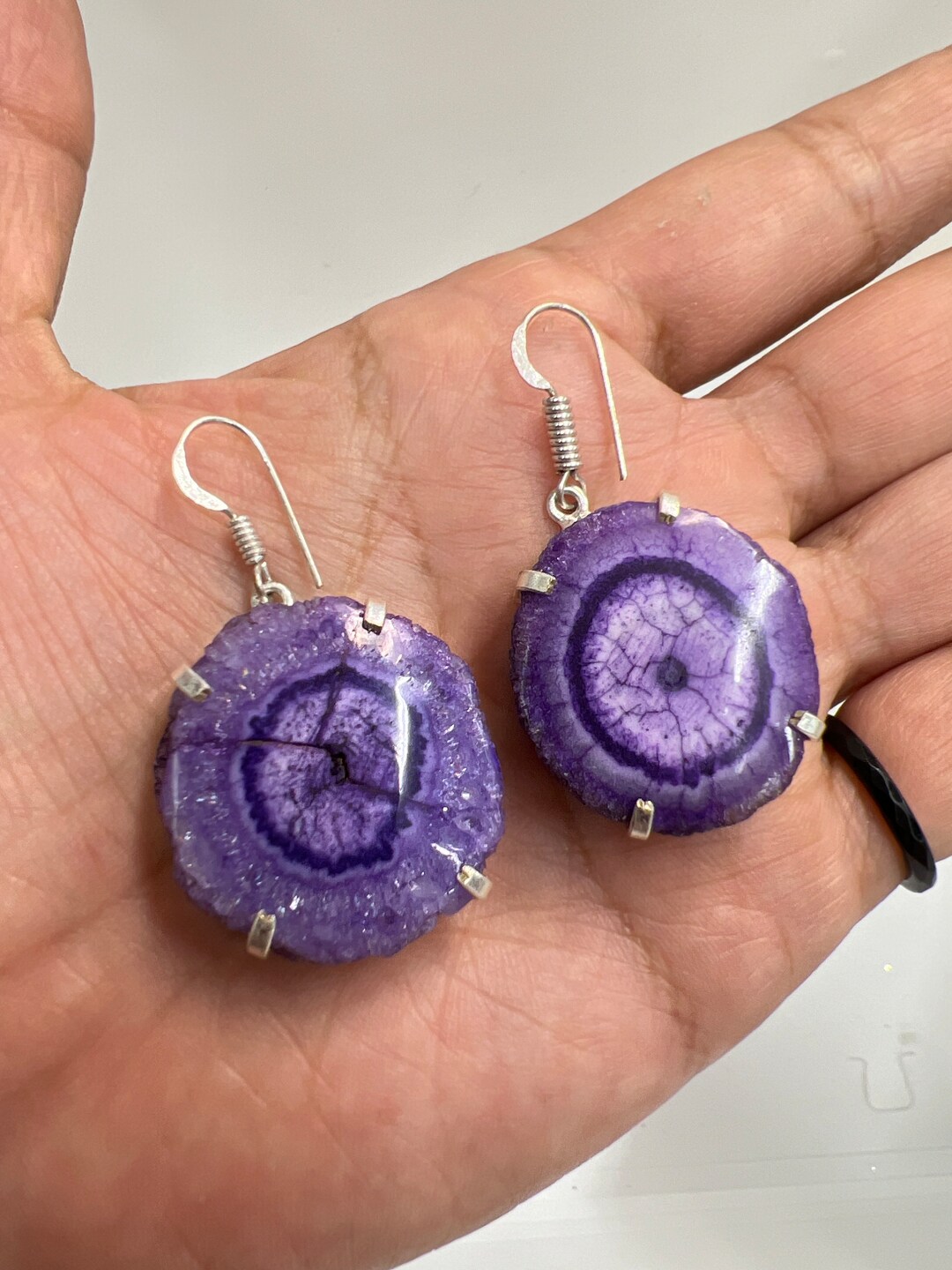 パープルアゲートイヤリング - Etsy 日本