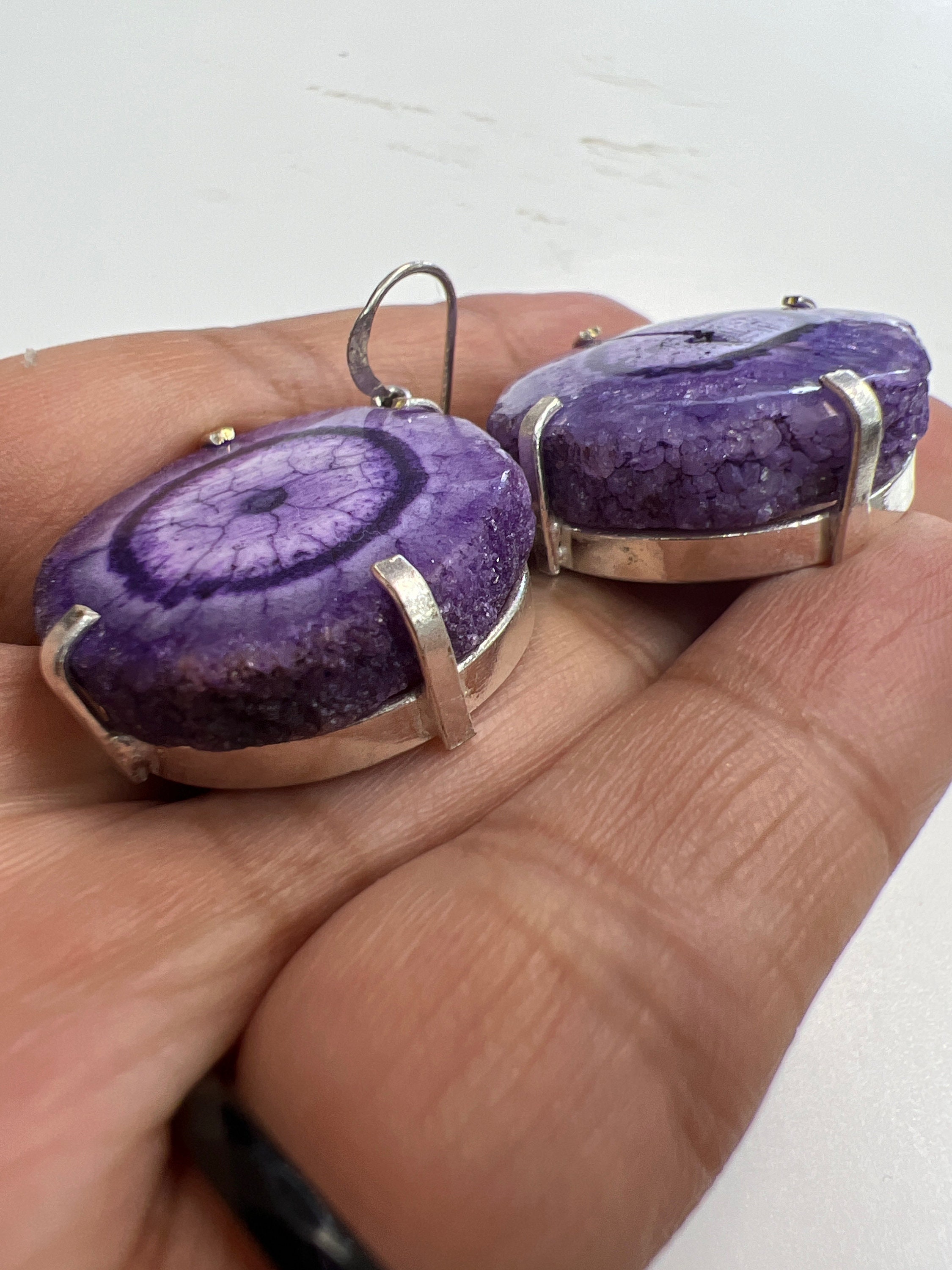 パープルアゲートイヤリング - Etsy 日本