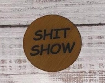 faux tan leather ringmaster of the shitshow funny pocket mirrors for women, secret Santa gift for best friend, magnifying compact mirror for