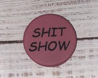 faux pink leather shitshow coordinator pocket mirrors for women, secret Santa gift for best friend, magnifying compact mirror for daughter