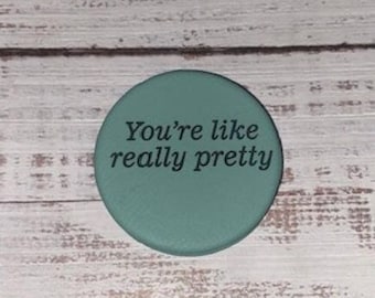 you're like really pretty pocket mirror, faux turquoise leather compact mirror for daughter, stocking stuffers for movie lovers, Christmas