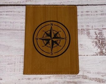 faux tan leather passport wallet for men, stocking stuffers for husband, compass rose passport cover for him, travel gifts for friends, 3rd