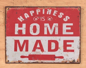 geluk is zelfgemaakt bordmetaal, bakkerijdecor, bakkerscadeaus, rustiek keukendecor voor aan de muur, bakcadeaus voor vrouwen, nieuw appartement cadeau voor