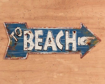 this way to the beach arrow sign, vacation house sign metal, veranda lanai decor, beach lover gift, coastal decor beach house signs for